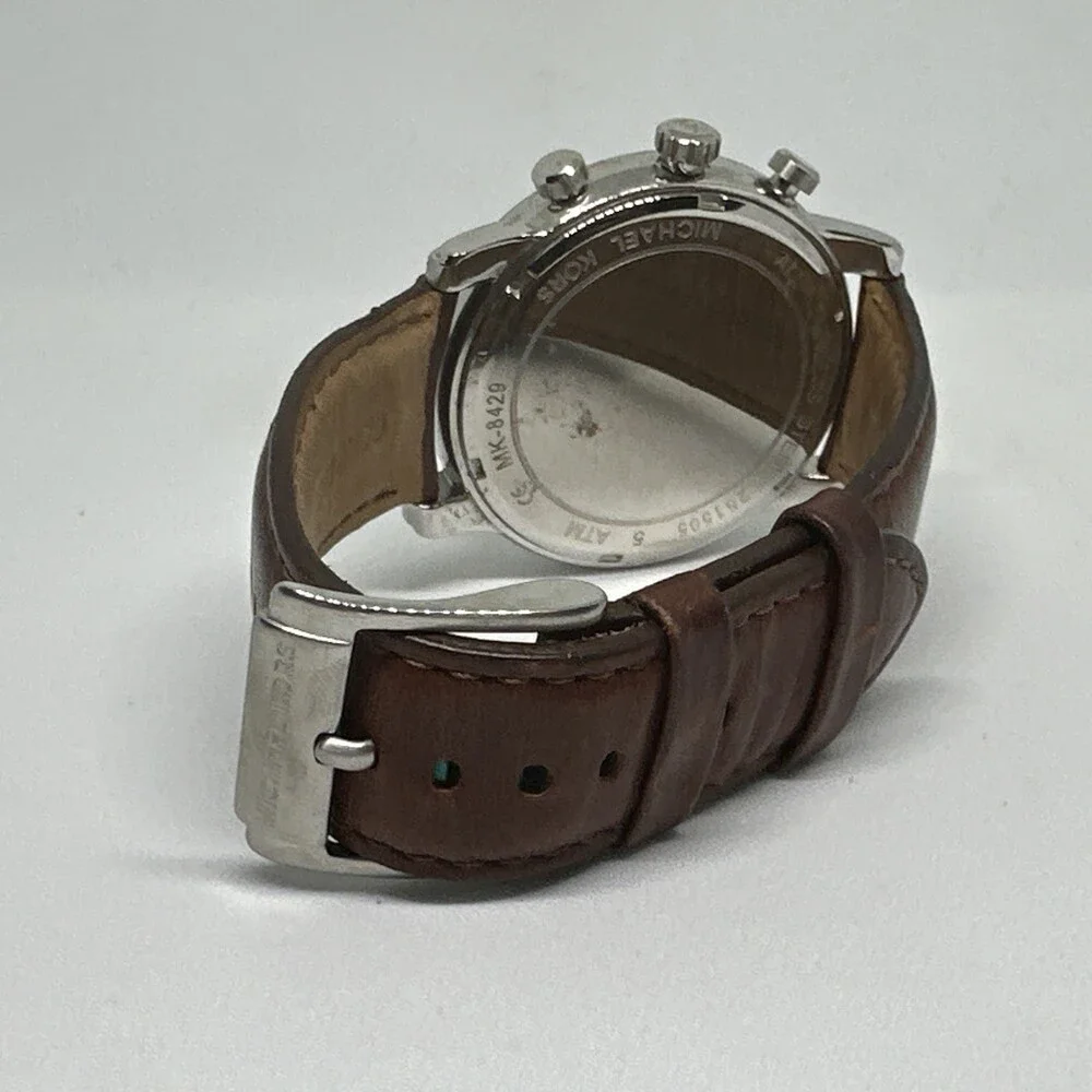 Michael Kors MK8429 Men Brown Leather Strap Analog Blue Dial Quartz Watch HME553